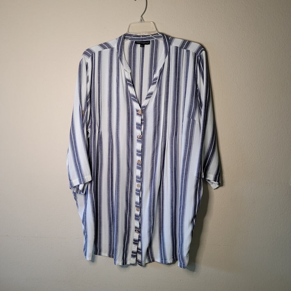Chic Club Z Collection Blue & White Stripe Button Down 2XL